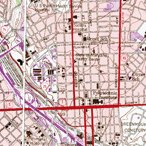 Topographic Map of Jane Addams Vocational School, MD