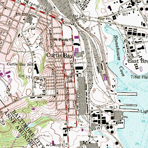 Topographic Map of Curtis Bay Recreation Center, MD