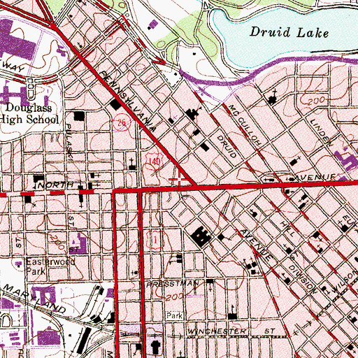 Topographic Map of Fulton Baptist Church, MD