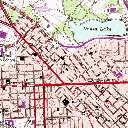 Topographic Map of Gethsemane Baptist Church, MD