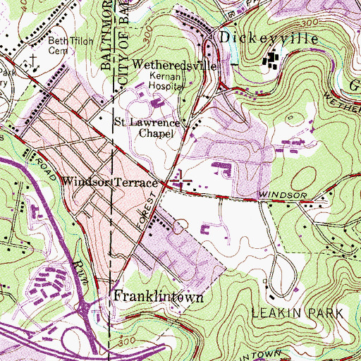 Topographic Map of Hillsdale-Chatsworth United Methodist Church, MD