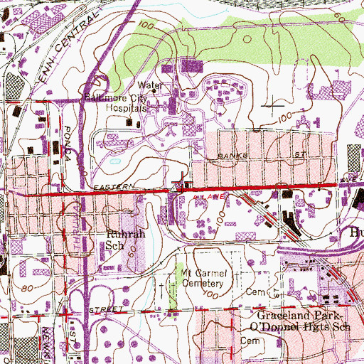 Topographic Map of Baltimore Police Department Southeastern District, MD