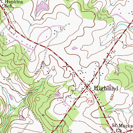 Topographic Map of Highland Post Office, MD