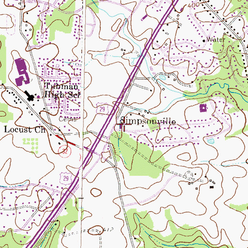 Topographic Map of Simpsonville Post Office, MD