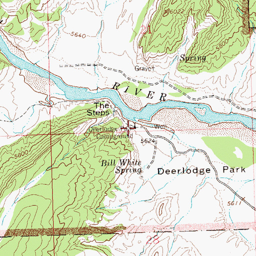 Topographic Map of Deerlodge Park Campground, CO
