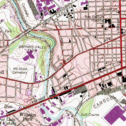 Topographic Map of Frederick Avenue Methodist Episcopal Church (historical), MD