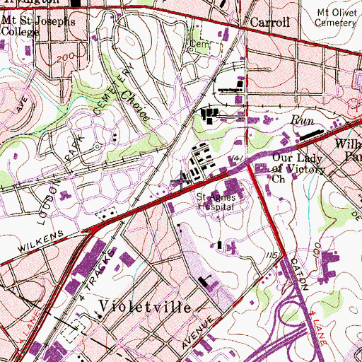 Topographic Map of Wilkins Shopping Center, MD