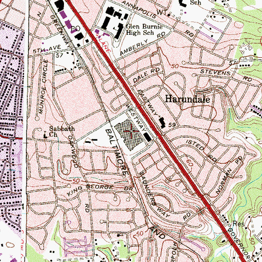 Topographic Map of Harundale Mall Shopping Center, MD