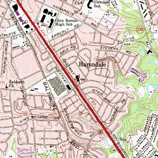 Topographic Map of Harundale Presbyterian Church, MD