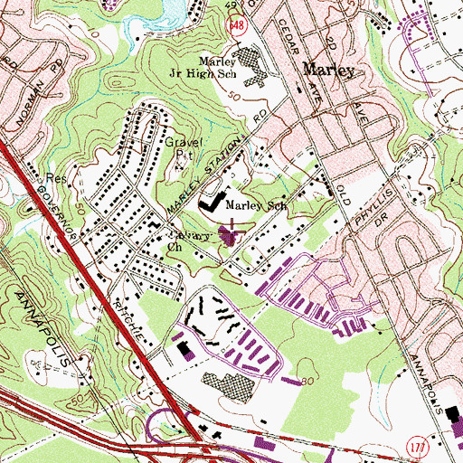 Topographic Map of Marley Glen School, MD