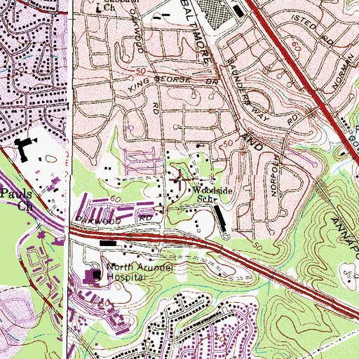 Topographic Map of Oakwood Wesleyan Church, MD