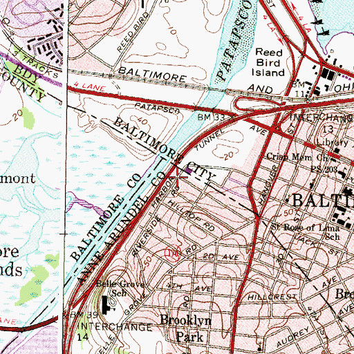 Topographic Map of Riverside Park, MD