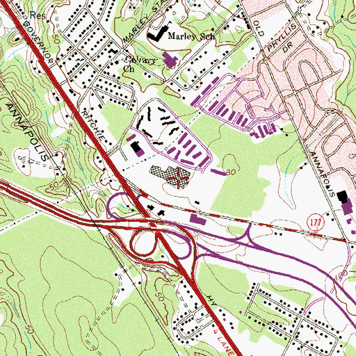 Topographic Map of Southdale Shopping Center, MD