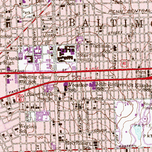 Topographic Map of Broadway-Orleans Homes, MD