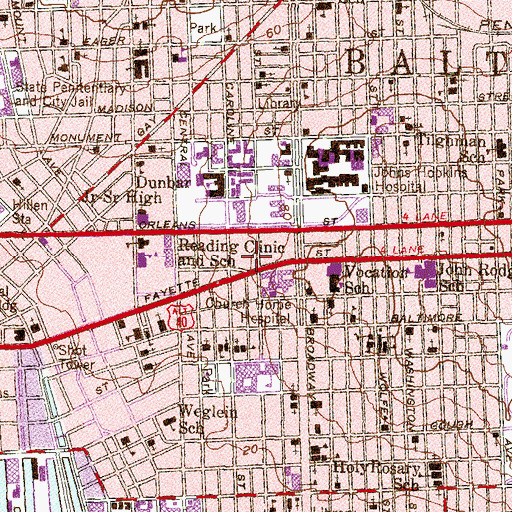 Topographic Map of Frederick Douglass Homes, MD