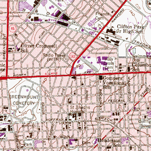Topographic Map of North Avenue Methodist Church, MD