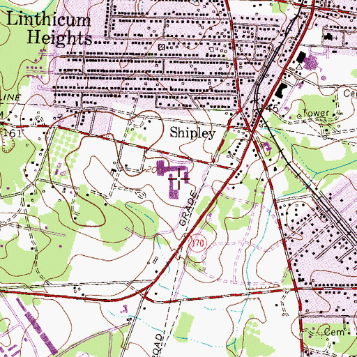 Topographic Map of Andover High School, MD