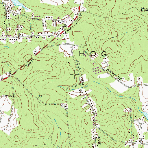 Topographic Map of Belhaven Woods, MD