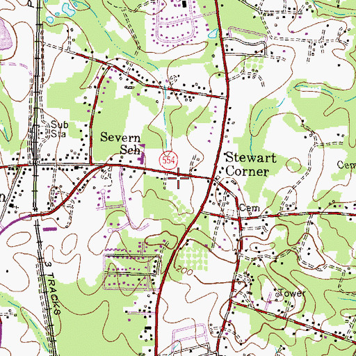Topographic Map of Severn Post Office, MD