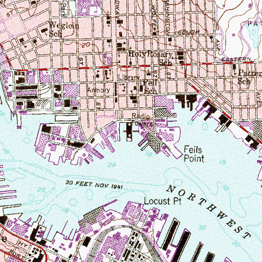 Topographic Map of Broadway Recreational Pier, MD