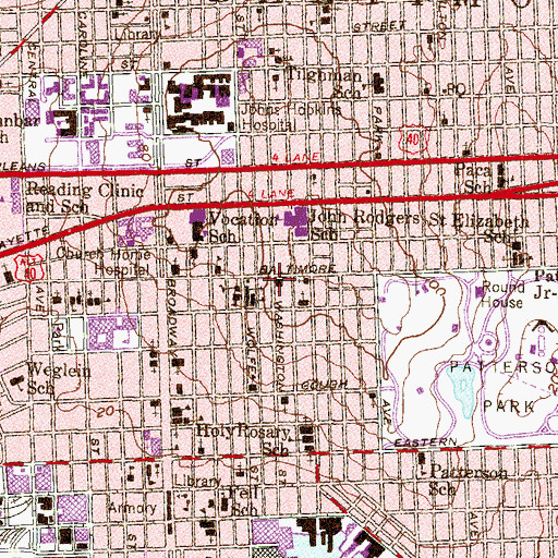 Topographic Map of East Baltimore Methodist Church, MD