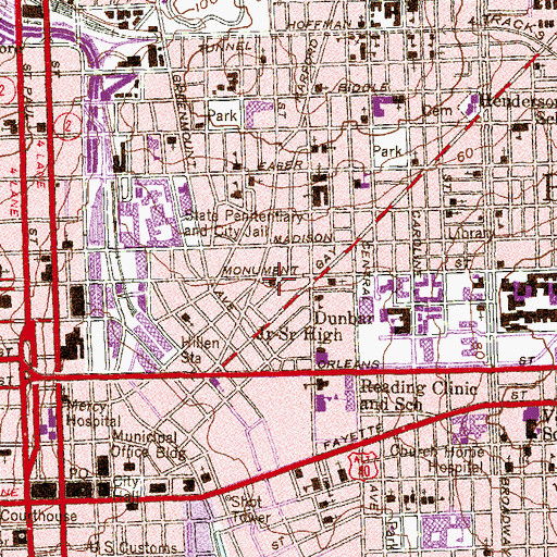 Topographic Map of Centennial-Caroline Street United Methodist Church, MD