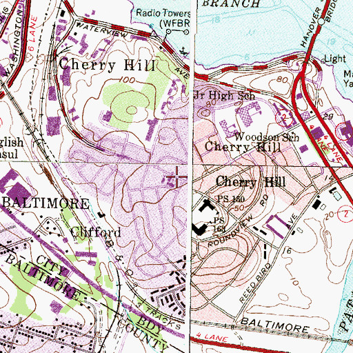 Topographic Map of Cherry Hill First Baptist Church, MD