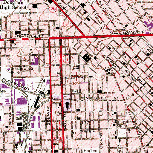 Topographic Map of Gilmor Homes, MD