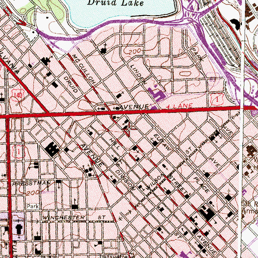 Topographic Map of Madison Avenue Presbyterian Church, MD