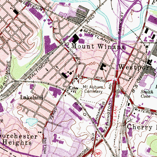 Topographic Map of Mount Winans United Methodist Church, MD