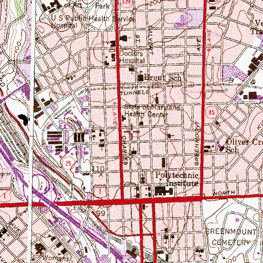 Topographic Map of Old Goucher College Buildings, MD