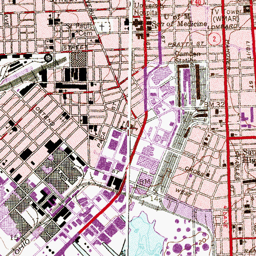 Topographic Map of Ridgely Street Presbyterian Church, MD