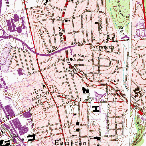 Topographic Map of Roland Park Historic District, MD