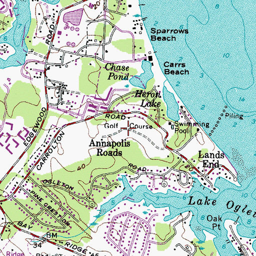 Topographic Map of Annapolis Golf Course, MD