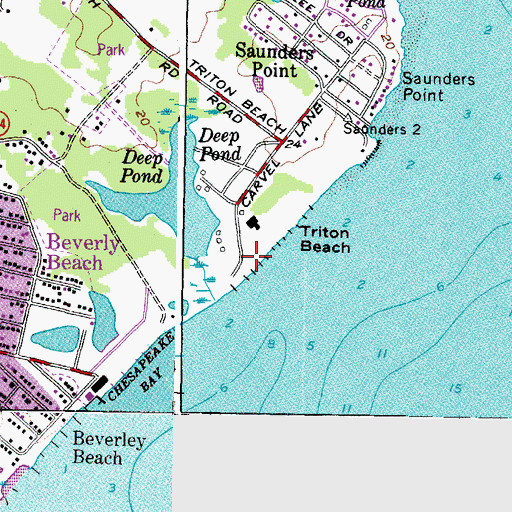 Topographic Map of Beverly-Triton Beach Park, MD