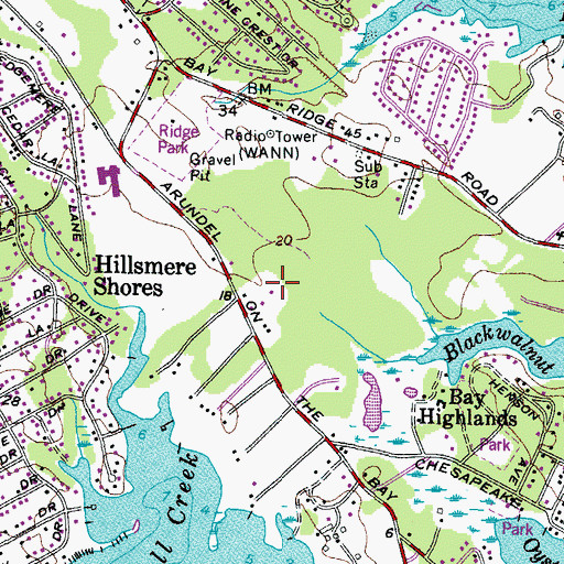 Topographic Map of Blackwalnut Cove, MD