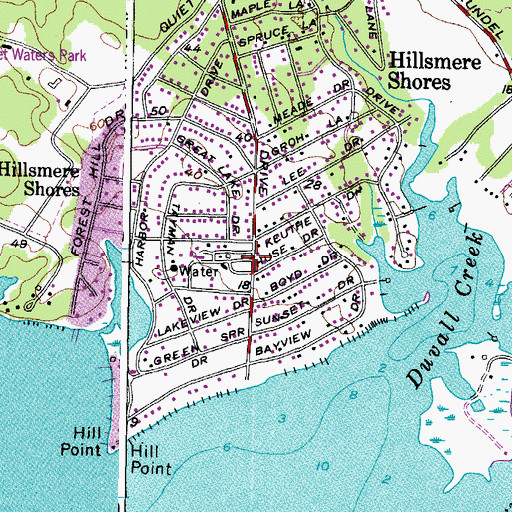 Topographic Map of Hillsmere Estates, MD
