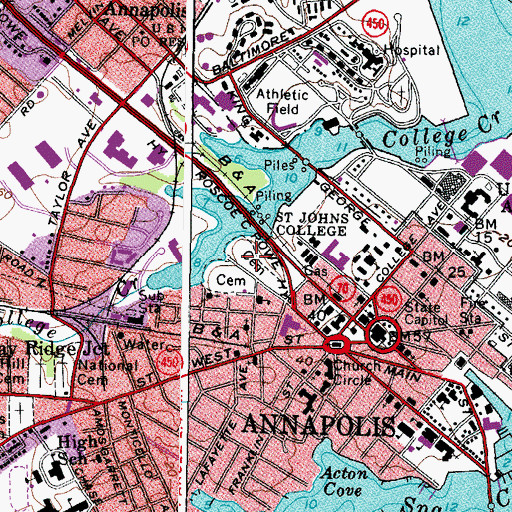 Topographic Map of Saint Annes Cemetery, MD