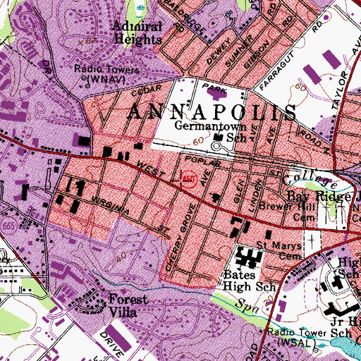Topographic Map of Annapolis Branch Public Library of Annapolis and Anne Arundel County, MD