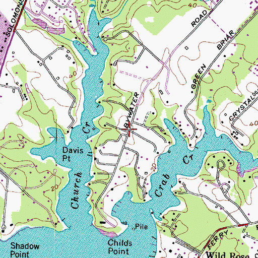 Topographic Map of Bywater Estates, MD