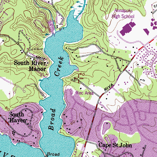 Topographic Map of Camp Woodlands, MD