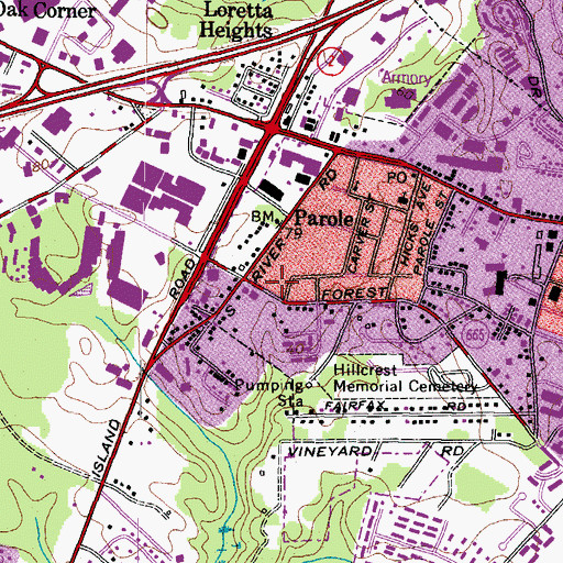 Topographic Map of Colonial Parole Shopping Center, MD