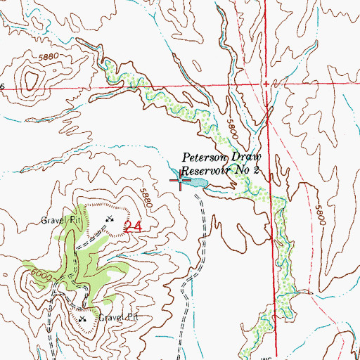 Topographic Map of Peterson Draw Reservoir Number 2, CO
