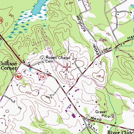 Topographic Map of Coxby Estates, MD