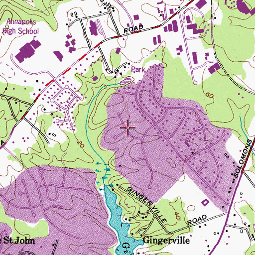 Topographic Map of Gingerville Woods, MD