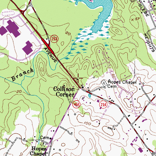 Topographic Map of Hopes Chapel School (historical), MD