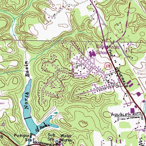 Topographic Map of Rolling Knolls, MD