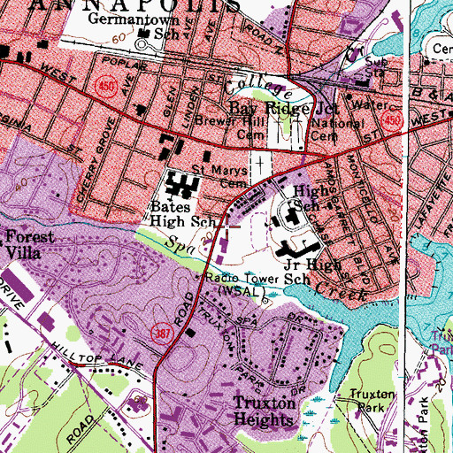 Topographic Map of Sunny Acre Private School, MD