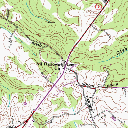 Topographic Map of All Hallows Cemetery, MD