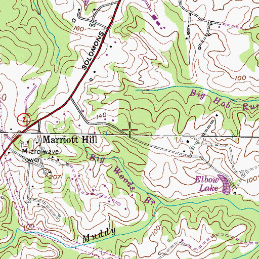 Topographic Map of Harwood Estates, MD